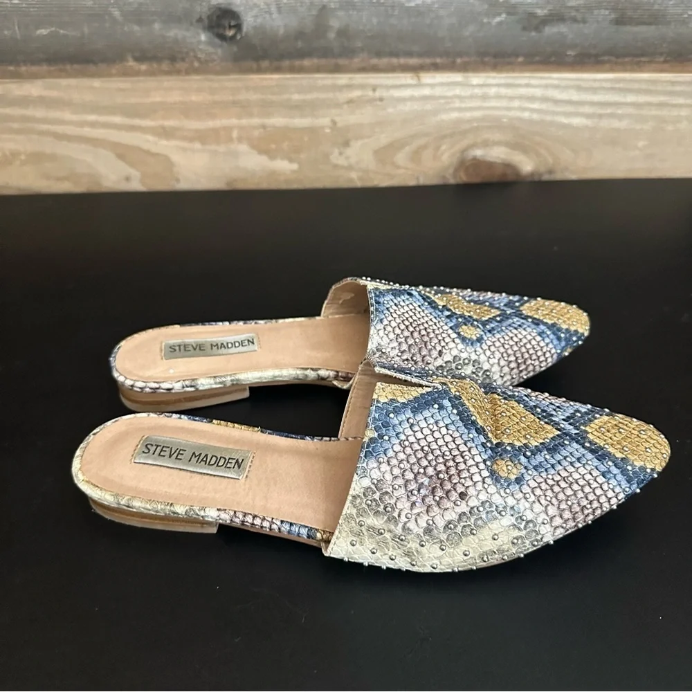 Steve Madden Size 8.5 Trace -B Leather Pointed Toe Mules Snake Animal Print - Picture 4 of 10